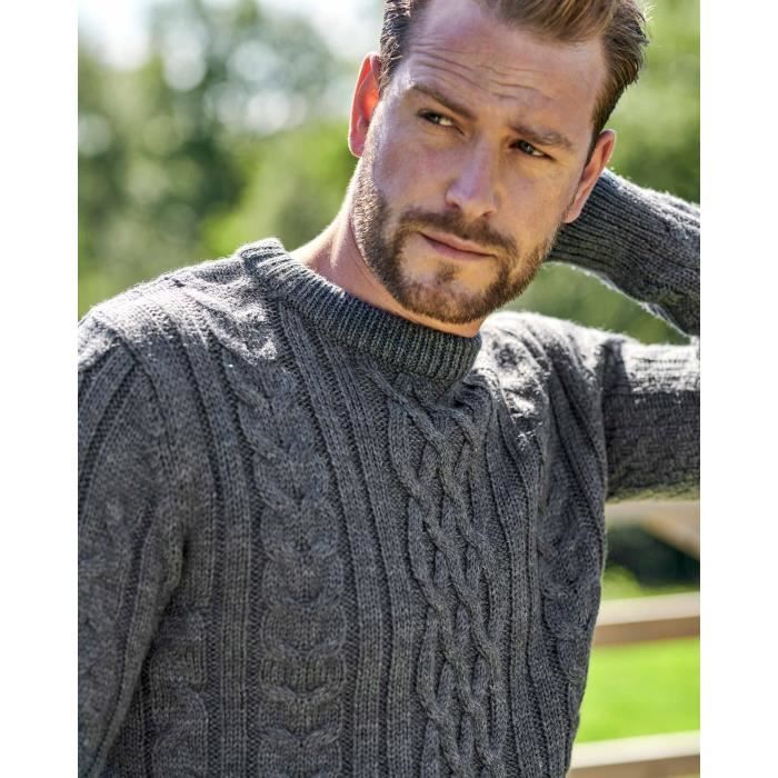 Pull laine top col rond homme