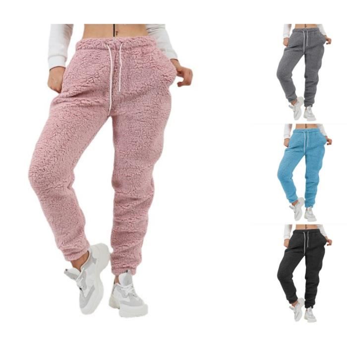 Pantalon Jogging Chaud Femme Polaire Hiver - Rose - Bas de Pyjama Souple  D'interieur Crayon Trousers