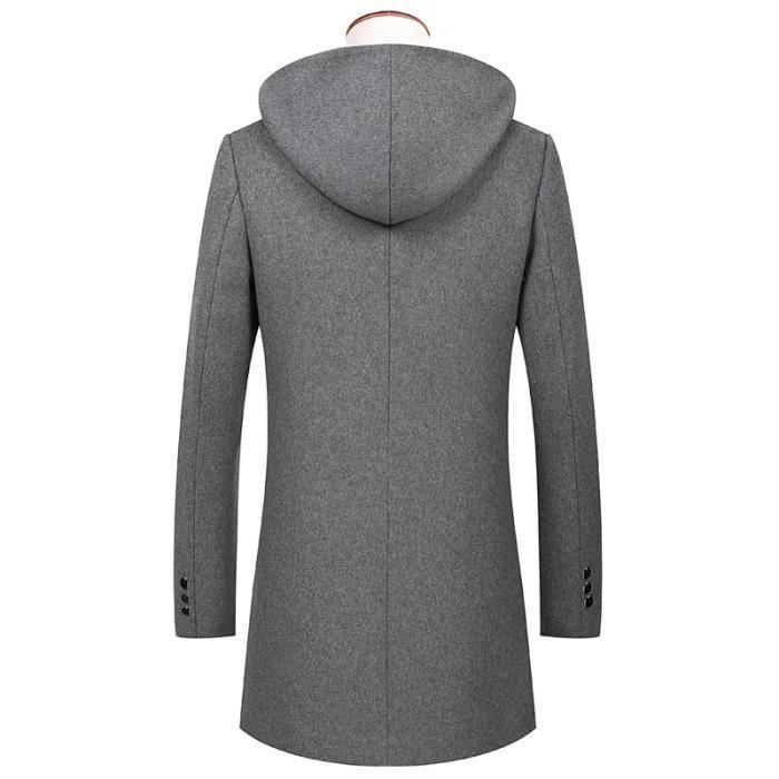Manteau long online noir capuche homme