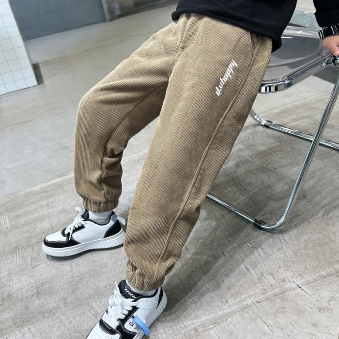 Pantalon en Doubl Polaire Corduroy Hiver Chaud Enfant Gar on Kaki