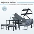 Salon Bas de Jardin 6 Places - Ensemble Canapé Lounge Dossier Réglable - Table Basse en Verre - Aluminium - Design - Gris-2