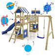 WICKEY Aire de jeux Portique bois StormFlyer avec balançoire et toboggan bleu Cabane enfant extérieure avec bac à sable-2