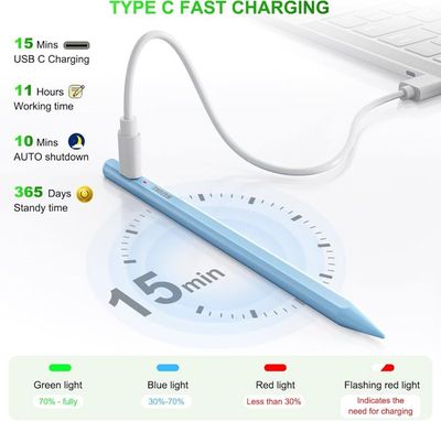 Stylet Pour IPad 2018-2024 - Charge Rapide 5 Min, Magnétique, Sensible à L'inclinaison, Compatible IPad Pro/Air/Mini