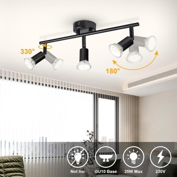 Dougelec Plafonnier Spot Plafond 4 Spots LED Orientable GU10 Éclairage