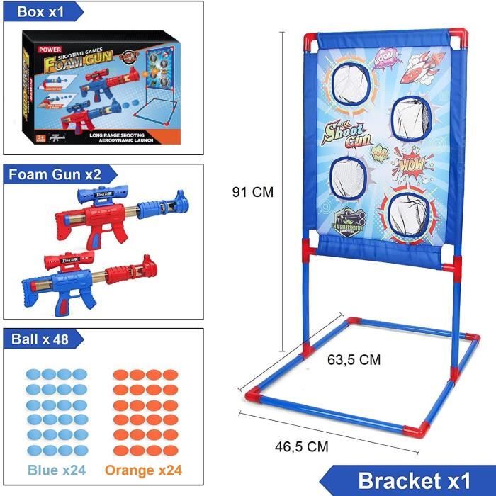Jeu Jardin Famille Jeu De Tir Enfants - 2 Pistolets à Air + 24 Balles Mousse + Cible - Pour