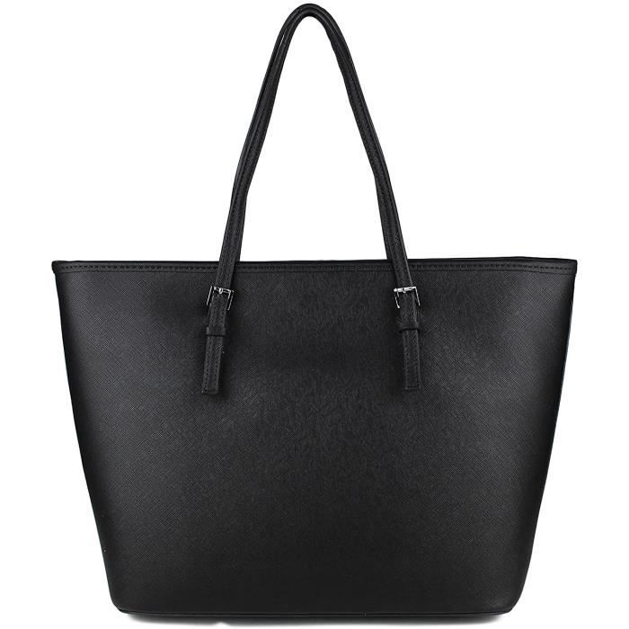 Cabas pour femme Tom Eva Noir Jet Set en cuir synthetique Sac porte epaule grand format Cdiscount Bagagerie Maroquinerie