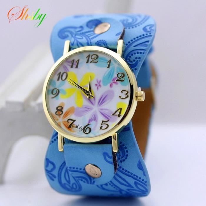 Montre bracelet sale cuir large femme