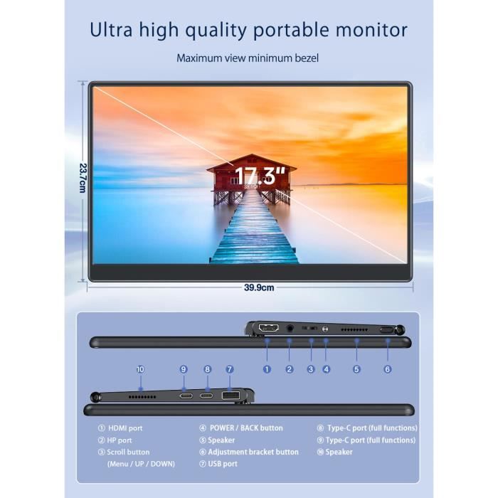 Ecran Pour PC Portable Moniteur de jeu Freesyn 17.3 pouces 2K HDMI USB C  Image Display UPERFECT - Cdiscount Informatique