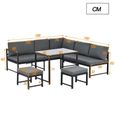 Salon Bas de Jardin 6 Places - Ensemble Canapé Lounge Dossier Réglable - Table Basse en Verre - Aluminium - Design - Gris-3