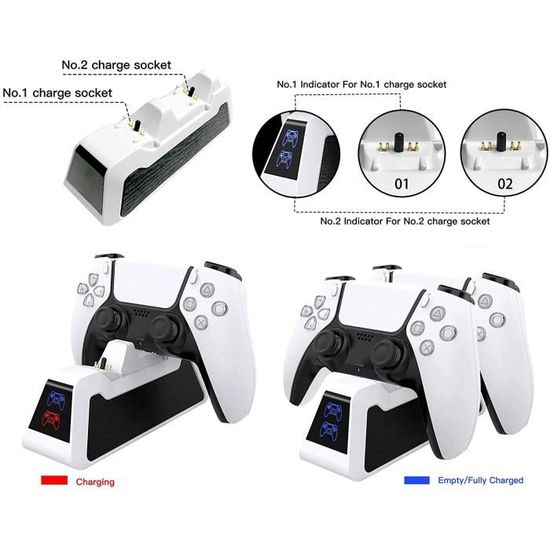 Station de Rechargement pour DualSense PS5 Blanche/White - Chargeur de  Manette - PlayStation officiel - Cdiscount