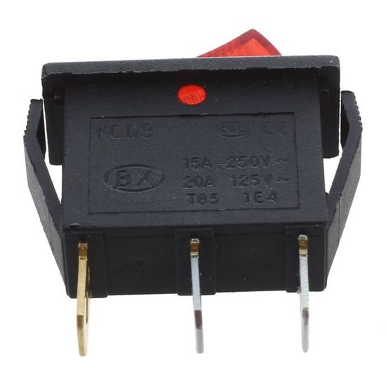 Interrupteur à bascule ON-OFF permanent 15A 250V 28x22mm noir ou rouge 