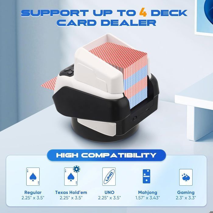 Mélangeur Et Distributeur Automatique De Cartes - Jusqu'à 8 Joueurs, 4 Jeux, Base Rotative 360°, Modes Diagonale/oscillant