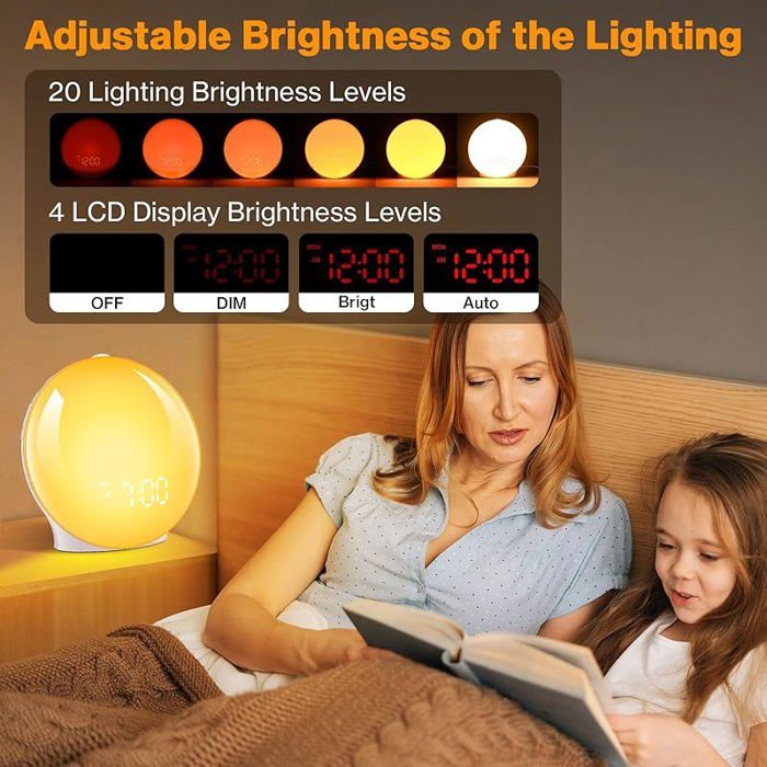 Réveil Simulateur D’aube Cadrim – Lampe De Chevet LED Avec Alarme, Sons Naturels Et FM