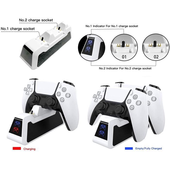 Station De Charge Rapide Pour Manette PS5 – Indicateur LED – Design Blanc – Neuf