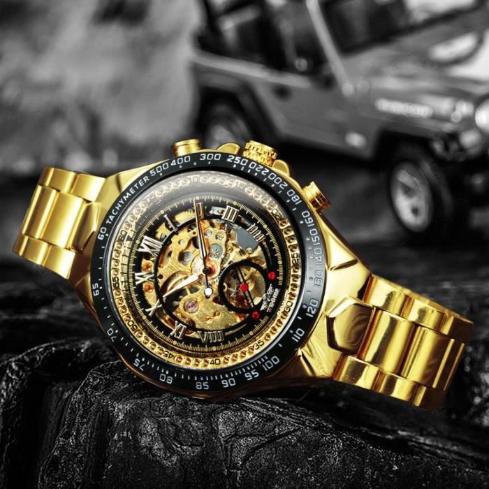 Montre squelette en or pour homme automatique marque de luxe