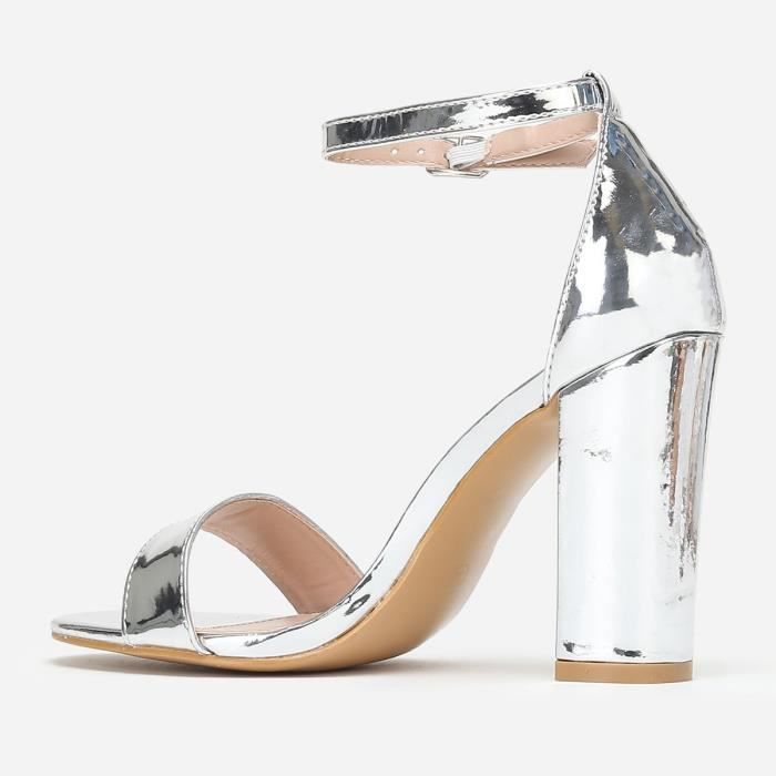Sandales argent es talon carr LA MODEUSE Gris Femme