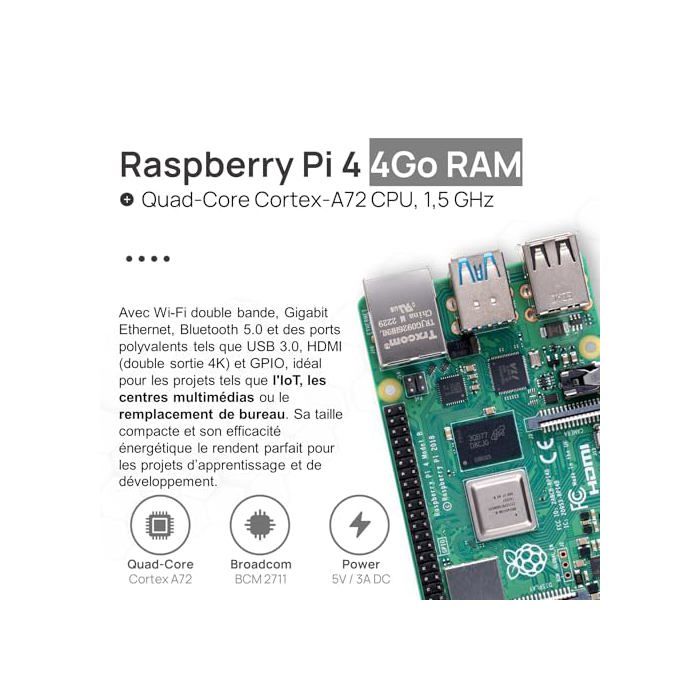Kit de démarrage Raspberry Pi 4 - db-tronic - 4 Go RAM - Alimentation ...