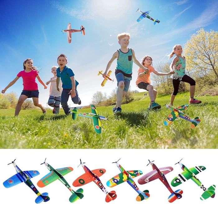 24 Avions En Mousse à Lancer - Planeurs Jouets Pour Enfants - 19 Cm - 6 Modèles Colorés - Jeu Extérieur
