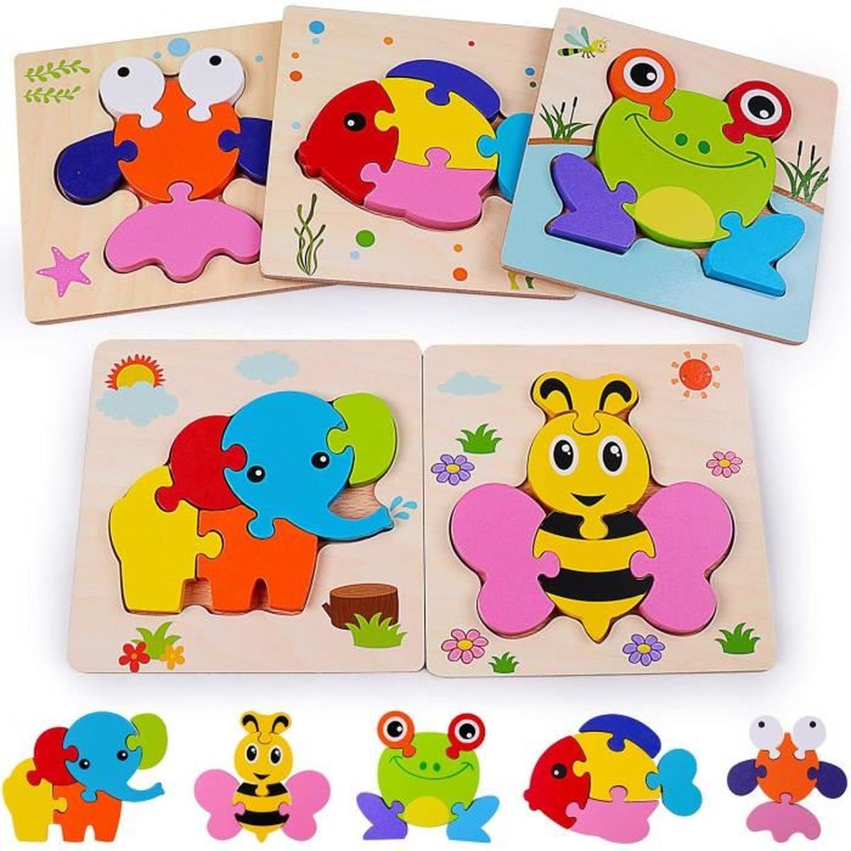 Puzzles Animaux En Bois 5 Jouets Montessori De Forme Animale Jouets Educatifs D Apprentissage Cadeau D Anniversaire De Noel Achat Vente Puzzle Cdiscount