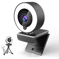 2k hd webcam avec ring light,streaming web cam pour pc windows 10 avec cache et support, grand angle web camera usb avec micr[A10]