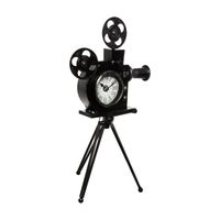 Atmosphera - Pendule en métal vintage en forme de Caméra projecteur de cinéma sur son trépied H 53 cm Noir