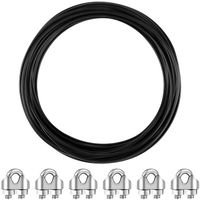 15 m Corde à linge métallique en acier inoxydable Fil à linge Serre-câble métallique M3 pour vêtements (noir)