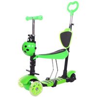 Trottinette scooter enfants avec siège amovible hauteur réglable 2-8ans vert