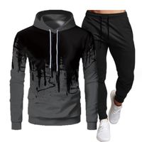 Costume de sport pour homme, jogging, 2 pièces, pull à capuche, pantalon de survêtement imprimé,costume chaud et décontracté