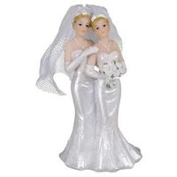 Couple de Mariées femmes blondes en résine, Figurines de mariage haut. 10,6 cm - Unique