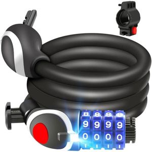 Câble Antivol max.150 cm Antivol Casque Antivol Cadenas à Combinaison avec Code à 4 Chiffres Antivol Vélo Ski Snowboard Ternel