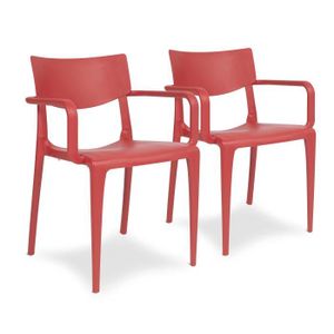 FAUTEUIL JARDIN  Lot de 2 fauteuils de jardin - TOWN - Polypropylène renforcé - Rouge brique - Léger et résistant