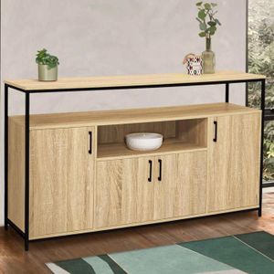 Buffet 4 Portes JABA 140 Cm – Blanc Et Bois, Rangement Optimal Pour La Salle à Manger