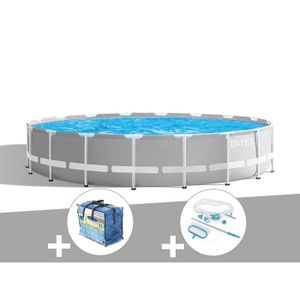 PISCINE Kit piscine tubulaire Intex Prism Frame ronde 5,49 x 1,22 m + Bâche à bulles + Kit d'entretien