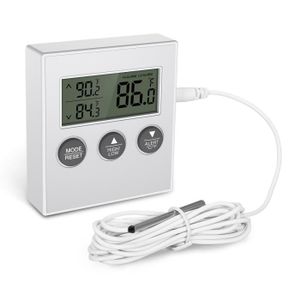 FISHTEC Thermometre de Frigo Electronique - Triple systeme d'accroche :  Crochet, Support, magnetique. Sonde integree - Pour refrigirateur,  congelateur