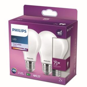 AMPOULE - LED Philips ampoule LED Equivalent 75W E27 Blanc froid non dimmable, verre, lot de 2