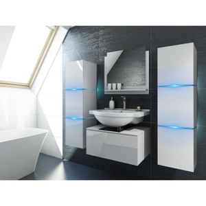 SALLE DE BAIN COMPLETE Ensemble meubles de salle de bain collection OWL, coloris blanc mat et brillant avec deux colonnes 37x110x35 sans vasque