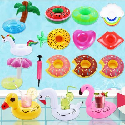 Porte-boisson Gonflable, Lot de 15 Flotteurs de Boisson Porte-Gobelets Gonflables Flamant Rose sous-Verres pour Fête à la Piscine, avec Pompe à Air