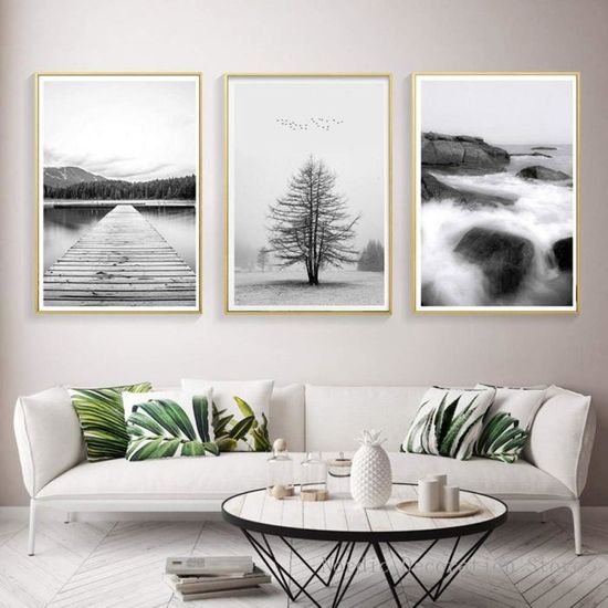 Affiche Poster 40x50cm Montagnes Forêt Brouillard - Déco Murale Noir Et Blanc - ARTTOR