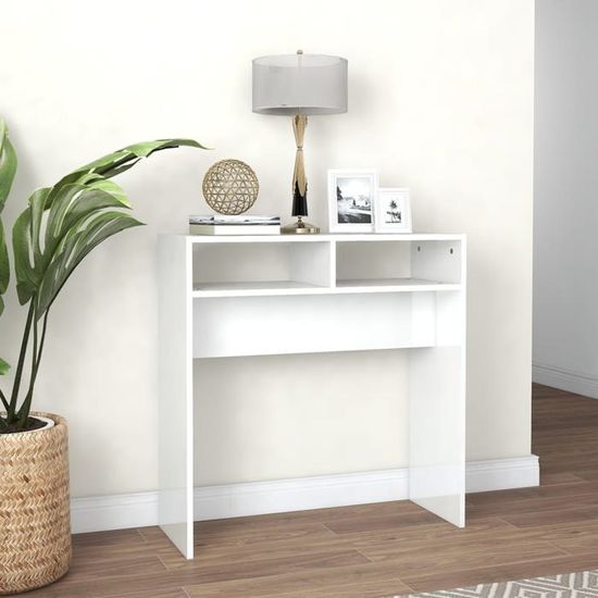 Table Console Pliante Blanc Brillant 80x30x80 Cm WIFESE - Meuble Entrée Et Décoration