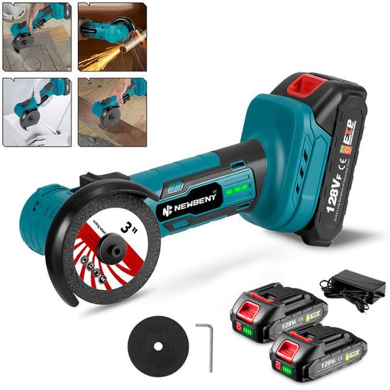 Meuleuse D'angle Sans Fil 115mm - 21V Avec 2 Batteries, Moteur Sans Balais, 3 Vitesses - Idéale Pour Bricolage, Métal, Polissage - 4