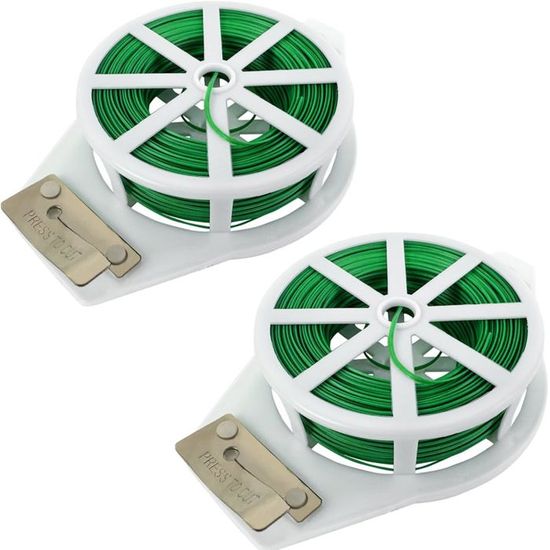Attaches Jardin Vert 100 M X2 – Fil Plastique Armé Souple – Idéal Plantes Grimpantes, Branches, Tuteurs – Avec Coupe Intégré