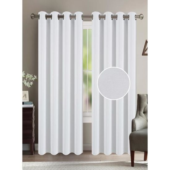 Paire De Doubles Rideaux En Lin – 2,35 X 1,70 M, écru Et Blanc, Tissu Ancien, Occultants