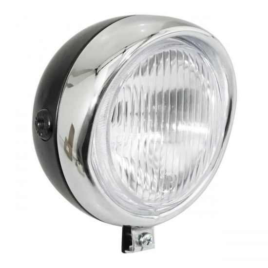 Phare Avant Rond Guia 135mm Pour Mobylette MBK 51 - Noir Avec Casquette Chromée, Garantie 2 Ans, Neuf D'origine
