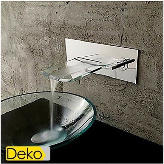 iDeko® Robinet Mitigeur lavabo mural chromé cascade de cuivre robinet lavabo