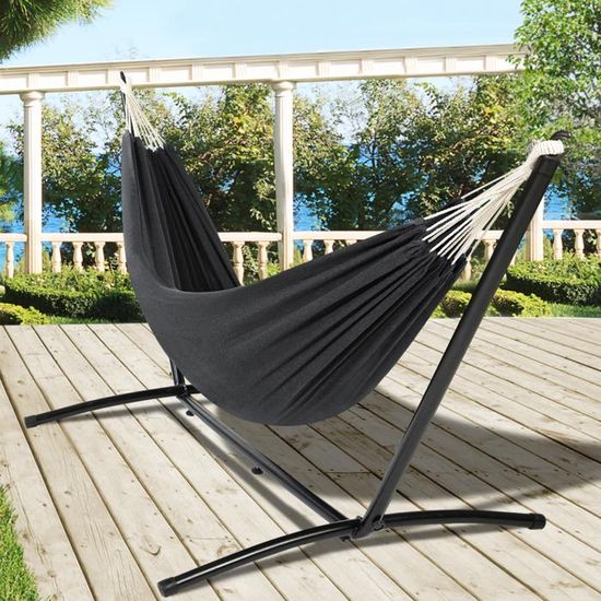 Hamac Avec Support Métal Gris Anthracite - IDMarket | Cocon De Détente Jardin