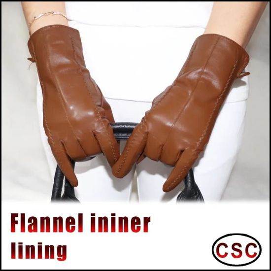 Gants Femme En Véritable Cuir Marron - Taille L - Neuf Avec étiquettes