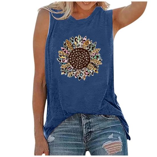 Tunique Débardeur Sans Manches Aventures Des Toiles - Taille 44/46 - Bleu, Motif Fleurs Filet
