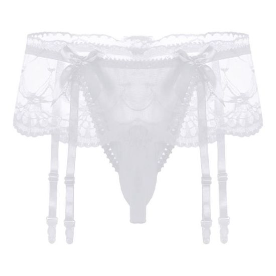 FEESHOW Homme C-String Tentation Erotique Ouvert Respirable - Lingerie Sexy Bikini Slip - Rouge Léopard Violet Bleu Noir