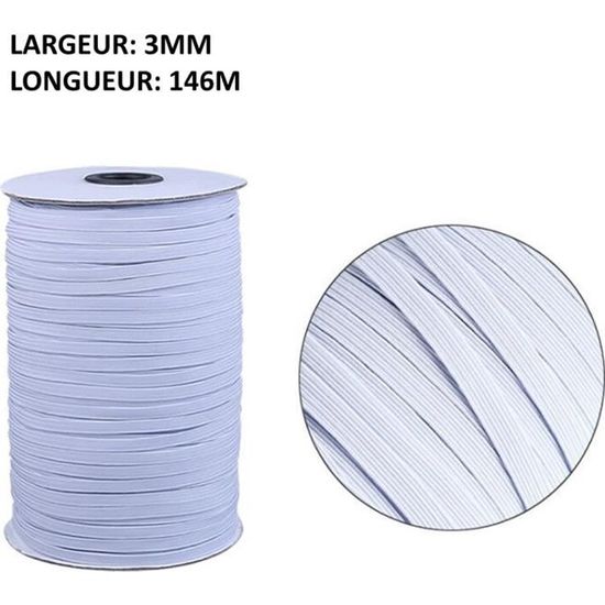 LauCentral ElloLife Elastique Couture, [3mm 50m] Cordon Elastique Blanc Ruban Elastique Pour La Couture Artisanat Bricolage