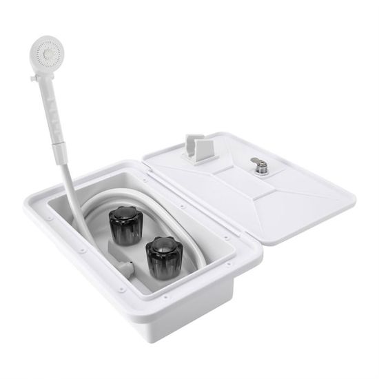 Kit Douche Extérieure RV Camping-Car – Cabine Noire Avec Mitigeur Chaud/Froid, Pommeau Et Tuyau 1,5 M